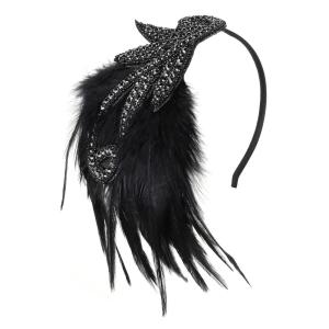 imageBABEYOND 1920s Flapper Headband Accessories Roaring 20s Feather Hair Band Vintage Gatsby Party Accessories SilverBlack