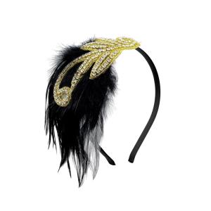 imageBABEYOND 1920s Flapper Headband Accessories Roaring 20s Feather Hair Band Vintage Gatsby Party Accessories SilverBlack Gold