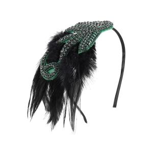 imageBABEYOND 1920s Flapper Headband Accessories Roaring 20s Feather Hair Band Vintage Gatsby Party Accessories SilverGreen