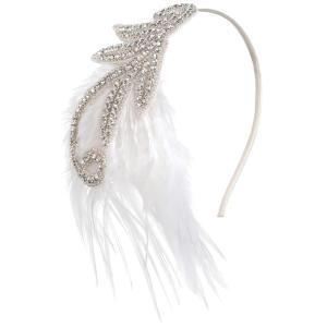 imageBABEYOND 1920s Flapper Headband Accessories Roaring 20s Feather Hair Band Vintage Gatsby Party Accessories SilverWhite