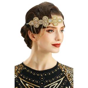 imageBABEYOND 1920s Flapper Headband Crystal Great Gatsby Headpiece Roaring 20s Flapper Gatsby Hair AccessoriesGold