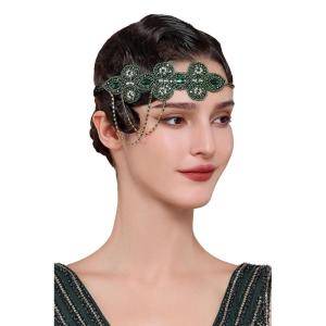 imageBABEYOND 1920s Flapper Headband Crystal Great Gatsby Headpiece Roaring 20s Flapper Gatsby Hair AccessoriesGreen