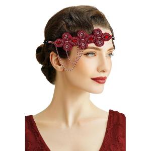 imageBABEYOND 1920s Flapper Headband Crystal Great Gatsby Headpiece Roaring 20s Flapper Gatsby Hair AccessoriesRed
