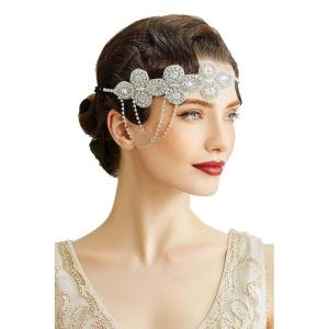 imageBABEYOND 1920s Flapper Headband Crystal Great Gatsby Headpiece Roaring 20s Flapper Gatsby Hair AccessoriesSilver