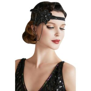 imageBABEYOND 1920s Flapper Headband Crystal Great Gatsby Headpiece Vintage 20s Flapper Gatsby AccessoriesBlack