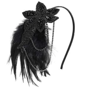 imageBABEYOND 1920s Flapper Headband Feather Beaded Headpiece Roaring 20s Great Gatsby Hair Accessory for Party BlackBlack