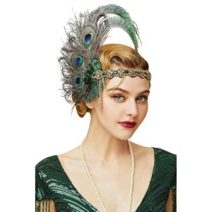 imageBABEYOND 1920s Flapper Headband Peacock Feather Headpiece Gatsby Accessories for Women Sequined Showgirl Headpiece Style9Style9