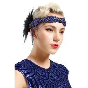 imageBABEYOND 1920s Flapper Headband Roaring 20s Gatsby Headpiece Black Feather Headband 1920s Flapper Hair Accessories GoldBlue
