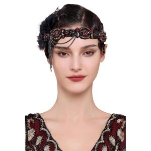 imageBABEYOND 1920s Flapper Headband Roaring 20s Gatsby Headpiece Black Feather Headband 1920s Flapper Hair Accessories GoldWine Red