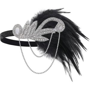 imageBABEYOND 1920s Flapper Headband Roaring 20s Great Gatsby Feather HeadpieceBlack