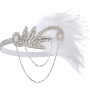 imageBABEYOND 1920s Flapper Headband Roaring 20s Great Gatsby Feather HeadpieceWhite