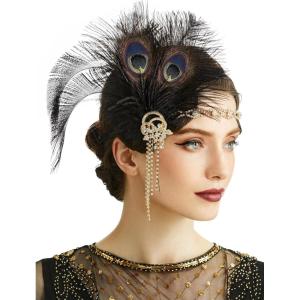 imageBABEYOND 1920s Flapper Headpiece Headband  Roaring 20s Great Gatsby Feather Headband 1920s Flapper Gatsby AccessoriesBlack