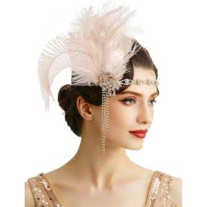 imageBABEYOND 1920s Flapper Headpiece Headband  Roaring 20s Great Gatsby Feather Headband 1920s Flapper Gatsby AccessoriesChampagne