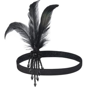 imageBABEYOND 1920s Flapper Headpiece Roaring 20s Feather Headband Roaring 20s Gatsby Hair AccessoriesBlack