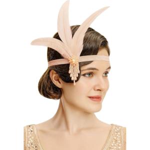 imageBABEYOND 1920s Flapper Headpiece Roaring 20s Feather Headband Roaring 20s Gatsby Hair AccessoriesChampagne