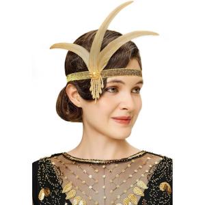 imageBABEYOND 1920s Flapper Headpiece Roaring 20s Feather Headband Roaring 20s Gatsby Hair AccessoriesGold