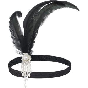 imageBABEYOND 1920s Flapper Headpiece Roaring 20s Feather Headband Roaring 20s Gatsby Hair AccessoriesWhite