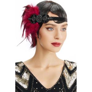 imageBABEYOND 1920s Flapper Headpiece Roaring 20s Great Gatsby Headband Vintage Feather Headband 1920s Flapper Gatsby Hair Accessories for Party BlackBurgundy