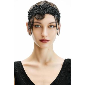 imageBABEYOND 1920s Flapper Headpiece Roaring 20s Headband Great Gatsby Headband for Women Vintage Hair AccessoryBlack