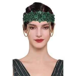 imageBABEYOND 1920s Flapper Headpiece Roaring 20s Headband Great Gatsby Headband for Women Vintage Hair AccessoryGreen
