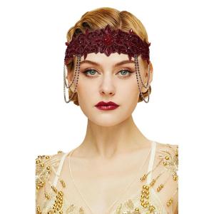 imageBABEYOND 1920s Flapper Headpiece Roaring 20s Headband Great Gatsby Headband for Women Vintage Hair AccessoryRed
