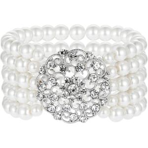 imageBABEYOND 1920s Flapper Imitation Pearl Bracelet Great Gatsby Elastic Pearl Bracelet Roaring 20s Accessories Jewelry 5 RowsStyle 2Silver