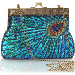 imageBABEYOND 1920s Flapper Peacock Clutch Vintage Gatsby Sequined Evening Handbag Beaded BagStyle 2