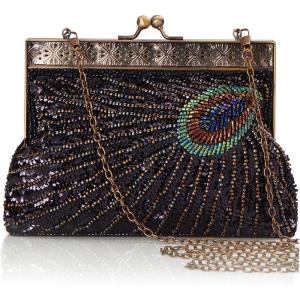 imageBABEYOND 1920s Flapper Peacock Clutch Vintage Gatsby Sequined Evening Handbag Beaded BagStyle 2black