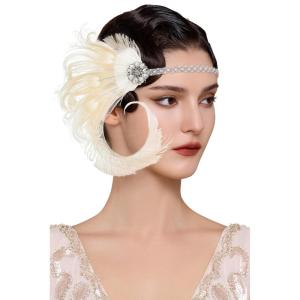 imageBABEYOND 1920s Flapper Peacock Feather Headband Roaring 20s Beaded Headpiece 1920s Great Gatsby Costume Hair AccessoriesBlue ampamp GreenBeige