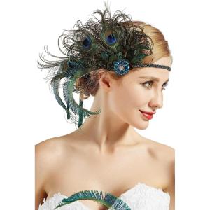 imageBABEYOND 1920s Flapper Peacock Feather Headband Roaring 20s Beaded Headpiece 1920s Great Gatsby Costume Hair AccessoriesBlue ampamp GreenGreen