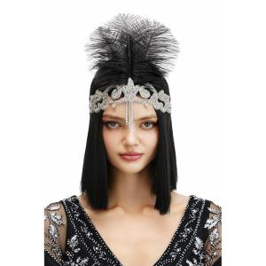 imageBABEYOND 1920s Headpiece Flapper Headband  Roaring 20s Crystal Showgirl Hair Band Great Gatsby Headband with FeatherAblack