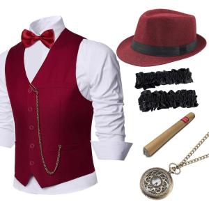 imageBABEYOND 1920s Mens Gatsby Gangster Vest Armbands 20s Gatsby Costume Accessories SetWinered