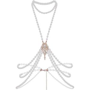 imageBABEYOND 1920s Pearl Body Chain for Evening Party Gatsby Imitation Pearl Chain for Flapper CostumeBody Chain2