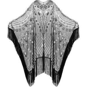 imageBABEYOND 1920s Sequin Beaded Shawl Wraps Fringed Evening Cape Scarf for WeddingBlack With Silver Sequins