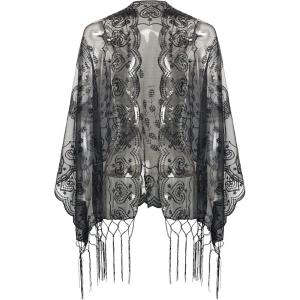 imageBABEYOND 1920s Sequined Shawl Wraps for Women Fringed Evening Cape Wedding Bridal Shawl Scarf for Evening Dresses PartyBlack