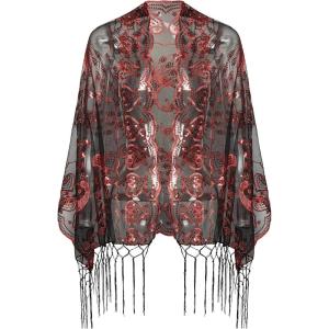 imageBABEYOND 1920s Sequined Shawl Wraps for Women Fringed Evening Cape Wedding Bridal Shawl Scarf for Evening Dresses PartyBlack Red