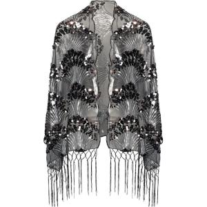 imageBABEYOND 1920s Sequined Shawl Wraps for Women Fringed Evening Cape Wedding Bridal Shawl Scarf for Evening Dresses PartyBlackrosegold1