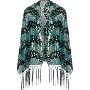 imageBABEYOND 1920s Sequined Shawl Wraps for Women Fringed Evening Cape Wedding Bridal Shawl Scarf for Evening Dresses PartyDarkgreen1