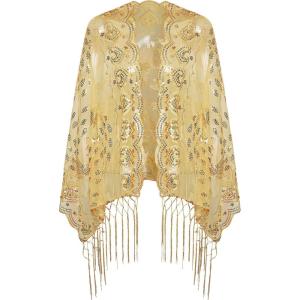 imageBABEYOND 1920s Sequined Shawl Wraps for Women Fringed Evening Cape Wedding Bridal Shawl Scarf for Evening Dresses PartyGold