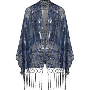 imageBABEYOND 1920s Sequined Shawl Wraps for Women Fringed Evening Cape Wedding Bridal Shawl Scarf for Evening Dresses PartyNavy Blue
