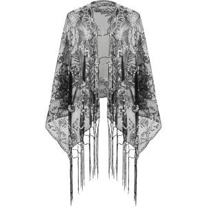imageBABEYOND 1920s Sequined Shawl Wraps for Women Fringed Evening Cape Wedding Bridal Shawl Scarf for Evening Dresses PartyNblack Silver