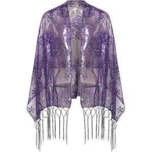 imageBABEYOND 1920s Sequined Shawl Wraps for Women Fringed Evening Cape Wedding Bridal Shawl Scarf for Evening Dresses PartyZdark Purple