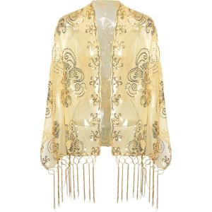 imageBABEYOND 1920s Sequined Shawl Wraps for Women Fringed Evening Cape Wedding Bridal Shawl Scarf for Evening Dresses PartyZgold
