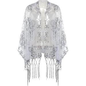 imageBABEYOND 1920s Sequined Shawl Wraps for Women Fringed Evening Cape Wedding Bridal Shawl Scarf for Evening Dresses PartyZgray