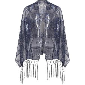 imageBABEYOND 1920s Sequined Shawl Wraps for Women Fringed Evening Cape Wedding Bridal Shawl Scarf for Evening Dresses PartyZnavy Blue