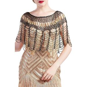 imageBABEYOND 1920s Shawl Wraps Gatsby Beaded Evening Cape Bridal Shawl Bolero Flapper Cover UpBlack Gold