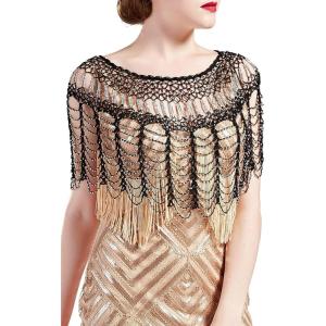 imageBABEYOND 1920s Shawl Wraps Gatsby Beaded Evening Cape Bridal Shawl Bolero Flapper Cover UpBlack Silver