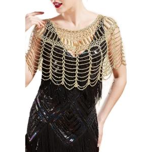 imageBABEYOND 1920s Shawl Wraps Gatsby Beaded Evening Cape Bridal Shawl Bolero Flapper Cover UpGold