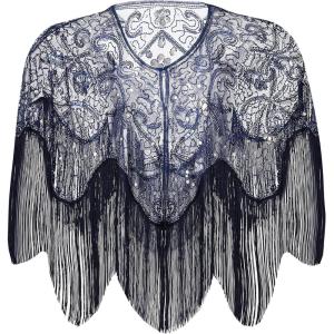 imageBABEYOND 1920s Shawl Wraps Gatsby Beaded Evening Cape Bridal Shawl for Evening Dresses Wedding PartyDark Blue