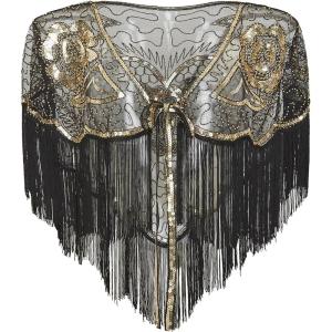 imageBABEYOND 1920s Shawl Wraps Gatsby Beaded Evening Cape Bridal Shawl for Evening Dresses Wedding PartyGold Black